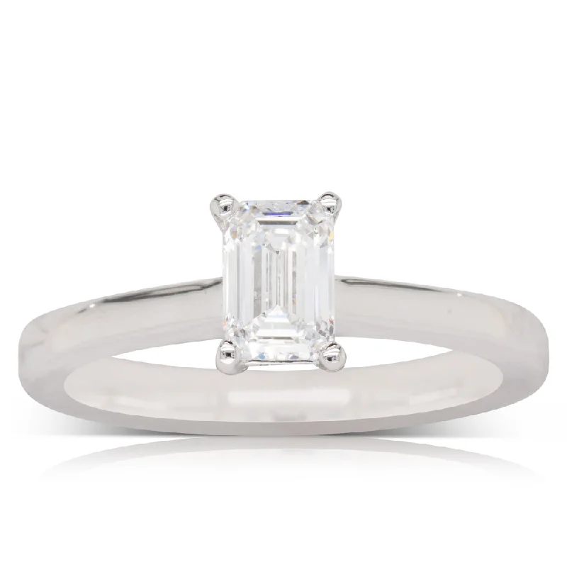 18ct White Gold .70ct Emerald Cut Diamond Ring