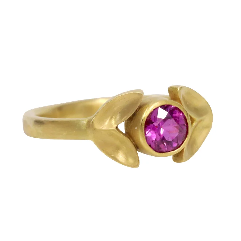 Shop Fine Jewelry With Amazing Deals 20K Gold "Laurel" Ring with Bezel-Set Pink Sapphire Center Shop Fine Jewelry With Amazing Deals 20K Gold "Laurel" Ring with Bezel-Set Pink Sapphire Center