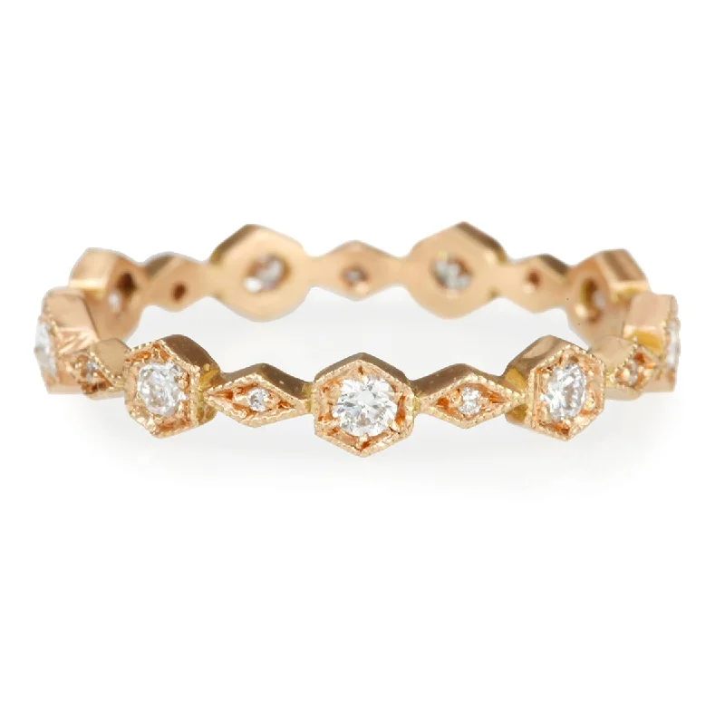 Luxury Handcrafted Jewelry For Elegant Looks Rose Gold Hexagonal Diamond Ring