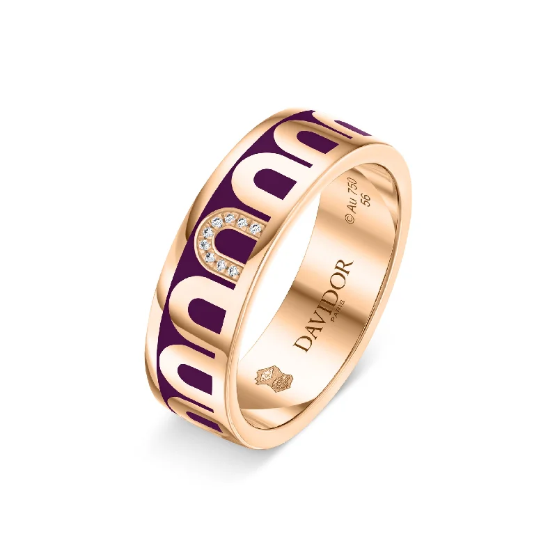 Premium Diamond Jewelry At Once-In-A-Lifetime Discounts L’Arc de DAVIDOR Ring MM, 18k Rose Gold with Aubergine Lacquered Ceramic and Porta Simple Diamonds Premium Diamond Jewelry At Once-In-A-Lifetime Discounts L’Arc de DAVIDOR Ring MM, 18k Rose Gold with Aubergine Lacquered Ceramic and Porta Simple Diamonds