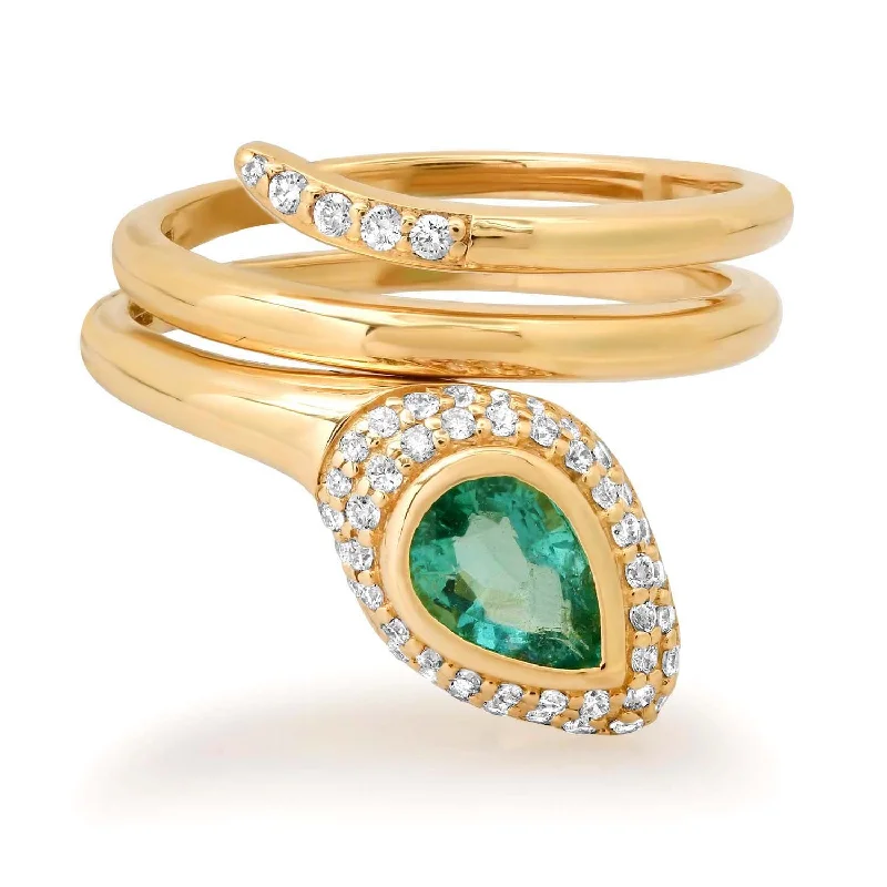 Exclusive Jewelry Offers – Shine For Less Sweet Emerald & Diamond Snake Wrap Ring