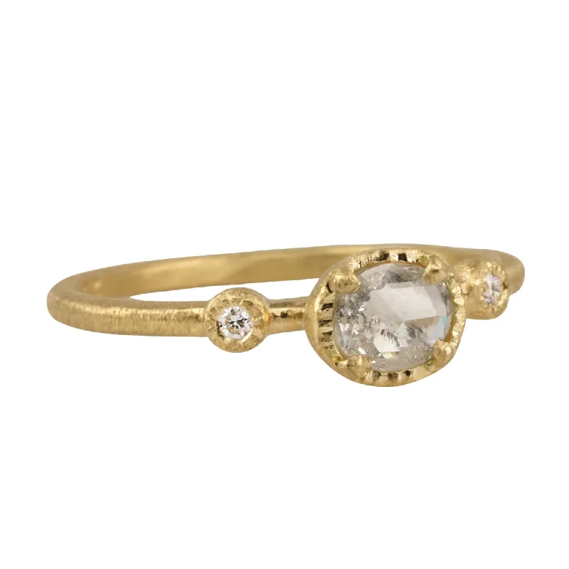 Classic And Modern Jewelry Styles On Sale 18K Gold Prong-Set Rose Cut Oval Salt and Pepper Diamond Ring Classic And Modern Jewelry Styles On Sale 18K Gold Prong-Set Rose Cut Oval Salt and Pepper Diamond Ring