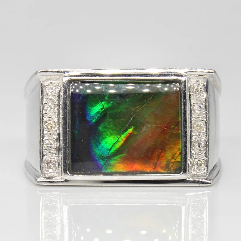 Discounted Jewelry For A Glamorous Look Ammolite & Diamond Cocktail Ring | 1.50ct, 0.08ctw | SZ 10 | Discounted Jewelry For A Glamorous Look Ammolite & Diamond Cocktail Ring | 1.50ct, 0.08ctw | SZ 10 |