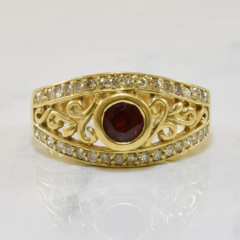 The Perfect Jewelry Piece At The Perfect Discount Filigree Bezel Set Garnet & Diamond Ring | 0.40ct, 0.32ctw | SZ 6.75 | The Perfect Jewelry Piece At The Perfect Discount Filigree Bezel Set Garnet & Diamond Ring | 0.40ct, 0.32ctw | SZ 6.75 |