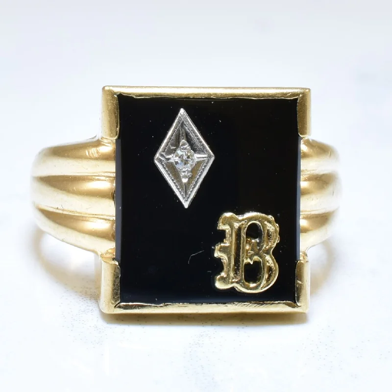 Don't Miss Our Biggest Jewelry Sale Of The Season Initial 'B' Onyx & Diamond Signet Ring | 5.00ct, 0.01ct | SZ 8.5 | Don't Miss Our Biggest Jewelry Sale Of The Season Initial 'B' Onyx & Diamond Signet Ring | 5.00ct, 0.01ct | SZ 8.5 |