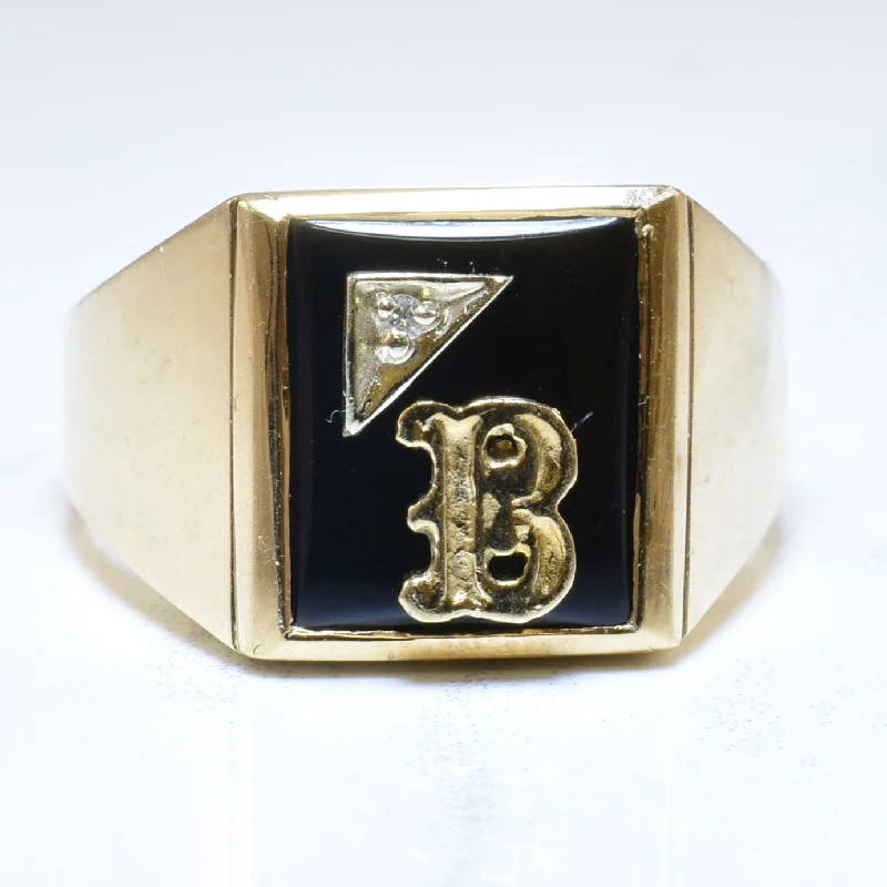 Elegant Jewelry Pieces At Unbelievable Prices Black Onyx & Diamond Initial 'B' Signet Ring | 4.00ct, 0.01ctw | SZ 10 | Elegant Jewelry Pieces At Unbelievable Prices Black Onyx & Diamond Initial 'B' Signet Ring | 4.00ct, 0.01ctw | SZ 10 |