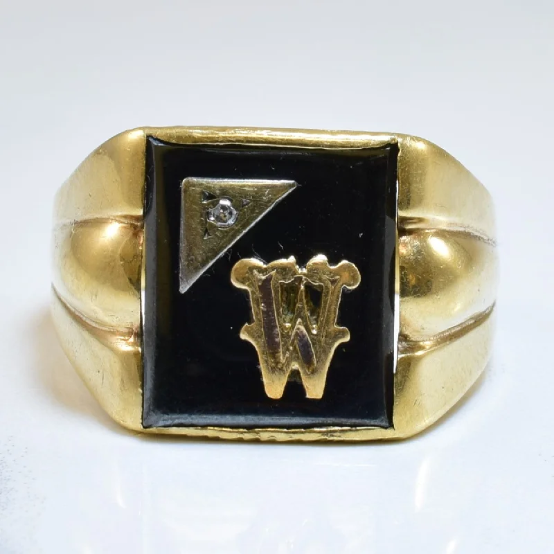 Fine Jewelry, Limited-Time Offers Available Black Onyx & Diamond Initial 'W' Ring | 13.00ctw, 0.01ct | SZ 10.5 | Fine Jewelry, Limited-Time Offers Available Black Onyx & Diamond Initial 'W' Ring | 13.00ctw, 0.01ct | SZ 10.5 |