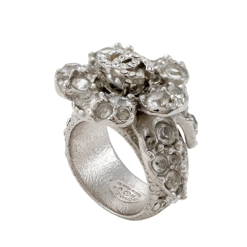 Shop Trending Jewelry With Exclusive Savings Chanel Silver Crystal Camellia Flower Ring with CC Shop Trending Jewelry With Exclusive Savings Chanel Silver Crystal Camellia Flower Ring with CC