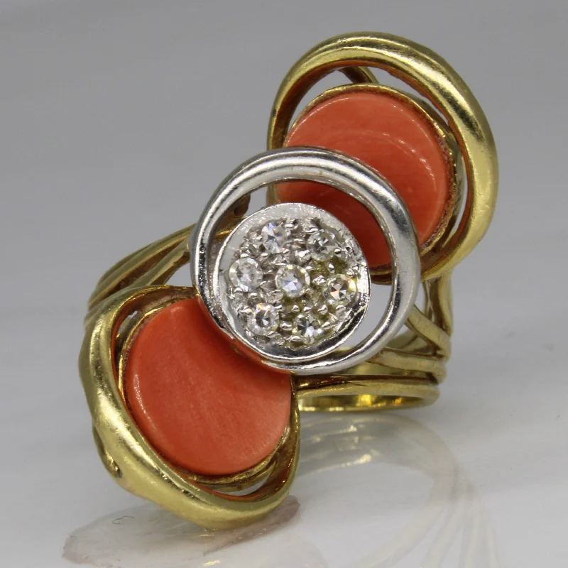 Special Offers On Handcrafted And Designer Jewelry 1960s Coral & Diamond Disc Cocktail Ring | 1.50ctw, 0.10ctw | SZ 6.75 |