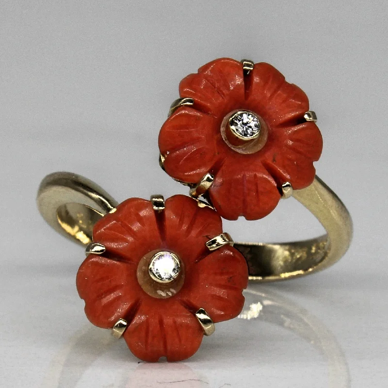 Clearance Sale On High-End Jewelry Collections Mid Century Coral & Diamond Flower Ring | 2.00ctw, 0.02ctw | SZ 6.75 |