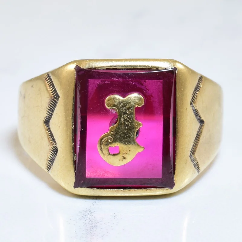 Elegant Jewelry, Exclusive Prices – Shop Now Synthetic Ruby Initial 'J' Signet Ring | 6.00ct | SZ 8.5 |