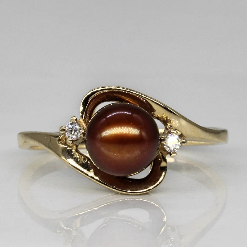 Classic And Modern Jewelry Styles On Sale Mocha Pearl & Diamond Bypass Ring | 0.04ctw | SZ 8.5 | Classic And Modern Jewelry Styles On Sale Mocha Pearl & Diamond Bypass Ring | 0.04ctw | SZ 8.5 |