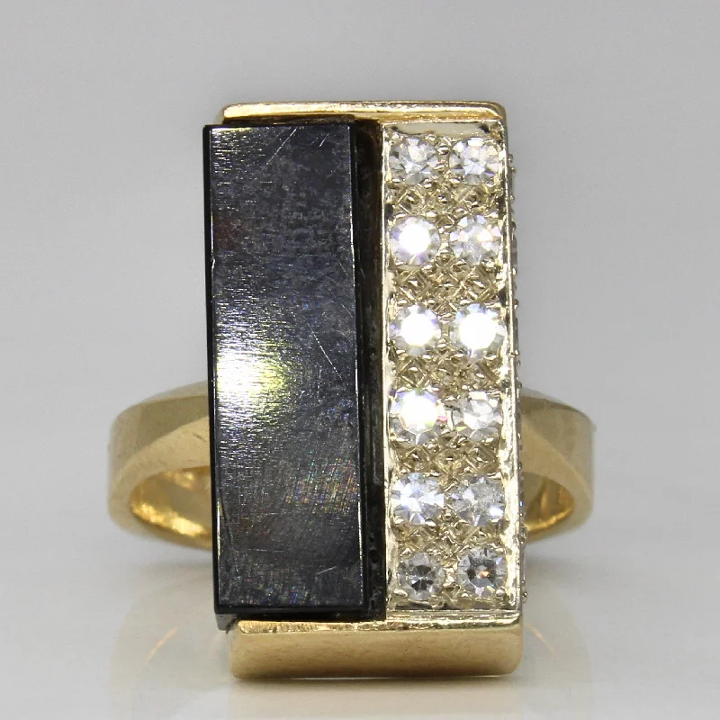 Trendy Minimalist Jewelry For Everyday Wear Onyx & Diamond Cocktail Ring | 3.00ct, 0.54ctw | SZ 6 | Trendy Minimalist Jewelry For Everyday Wear Onyx & Diamond Cocktail Ring | 3.00ct, 0.54ctw | SZ 6 |