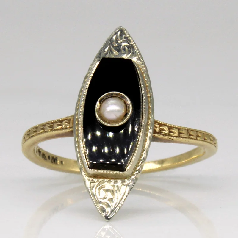 Luxury Meets Affordability – Jewelry Sale Now Live Mid Century Onyx & Pearl Ring | 0.70ct | SZ 3.5 |