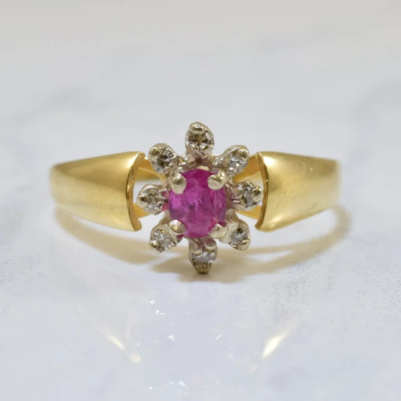 Luxury Meets Affordability – Jewelry Sale Live Now Oval Ruby & Diamond Halo Ring | 0.20ct, 0.05ctw | SZ 6 |