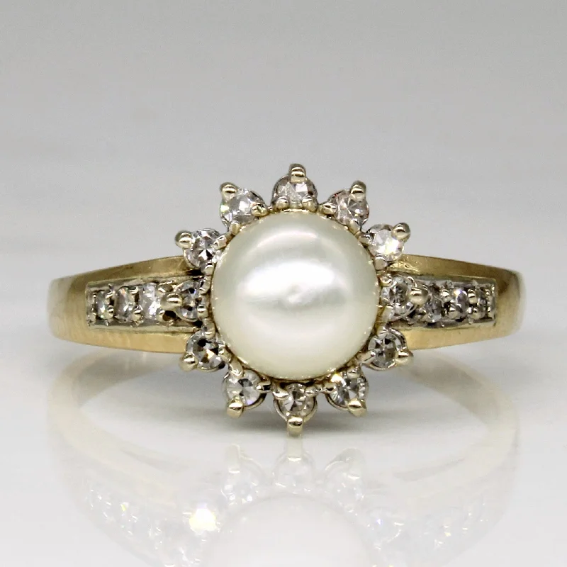 Fine Jewelry, Limited-Time Offers Available Diamond Halo Pearl Ring | 0.17ctw | SZ 8 |