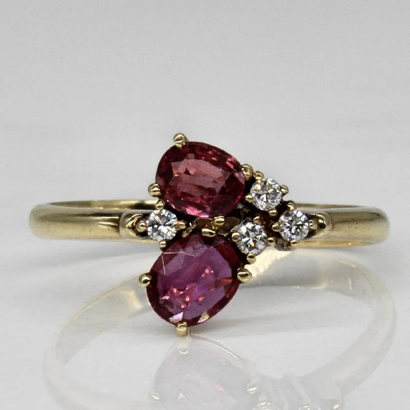 Flash Sale On Exquisite Jewelry – Don't Miss Out Synthetic Ruby & Diamond Bypass Ring | 0.55ctw, 0.08ctw | SZ 7.25 |