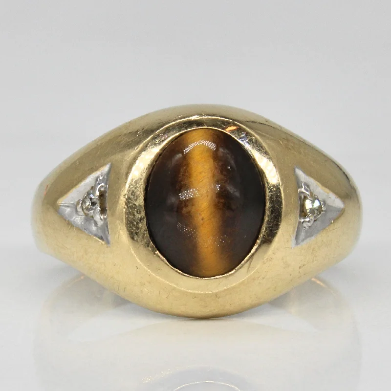 Elevate Your Outfit With Discounted Statement Jewelry Tiger Eye Simulant & Diamond Ring | 2.00ct, 0.04ctw | SZ 12.25 | Elevate Your Outfit With Discounted Statement Jewelry Tiger Eye Simulant & Diamond Ring | 2.00ct, 0.04ctw | SZ 12.25 |