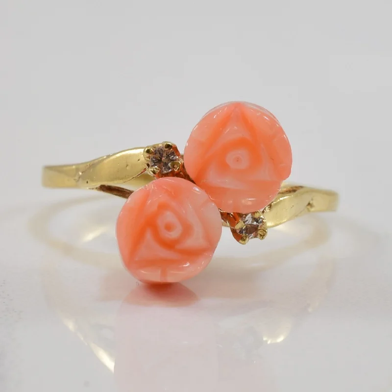 Grab Exquisite Jewelry At The Lowest Prices Coral & Synthetic White Spinel Ring | 2.00ctw | SZ 6 | Grab Exquisite Jewelry At The Lowest Prices Coral & Synthetic White Spinel Ring | 2.00ctw | SZ 6 |