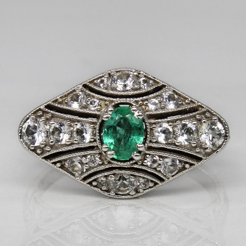 Trending Jewelry Now At Unbeatable Prices White Sapphire & Emerald Art Deco Inspired Ring | 0.56ctw, 0.20ct | SZ 8.75 |