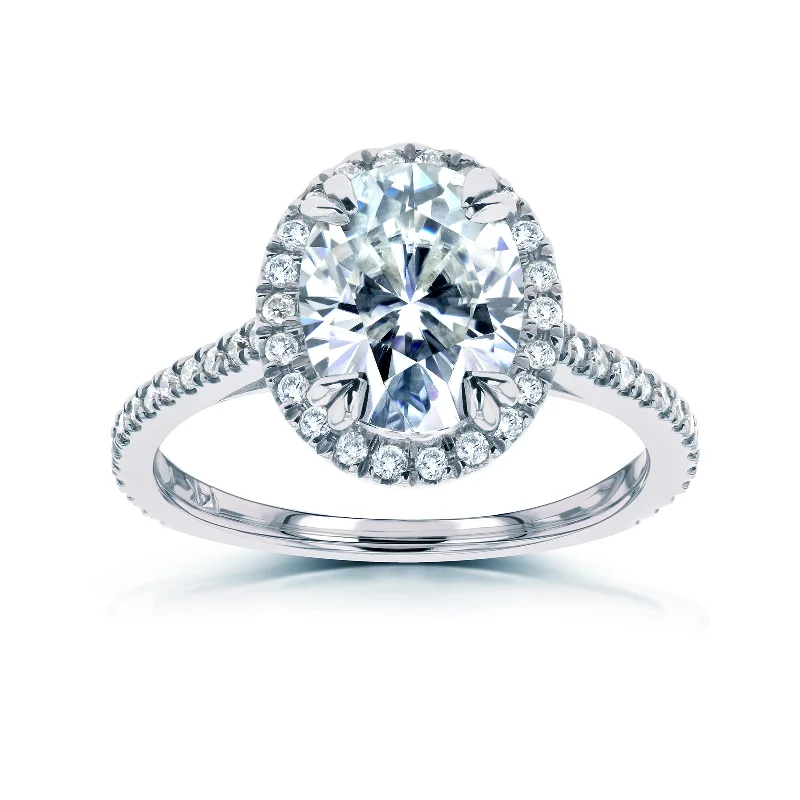 Elegant Necklaces And Bracelets At Limited-Time Offers Forever One Oval Moissanite and Diamond Halo Engagement Ring 2 1/3 CTW 14k White Gold (DEF/VS, GH/I)