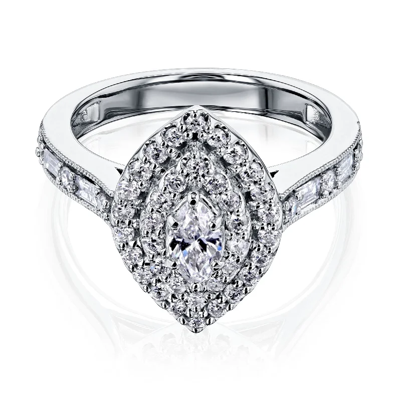 Unique Jewelry Designs Now At Discounted Rates Marquis Cluster Slim Shank Diamond Ring