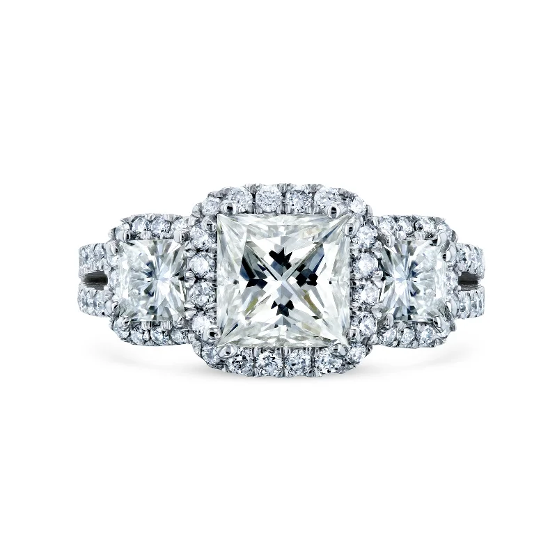 Premium Diamond Jewelry For Unforgettable Moments Princess 3 Stone Tri Halo Split Shank Ring - 2-4/5ct.tw