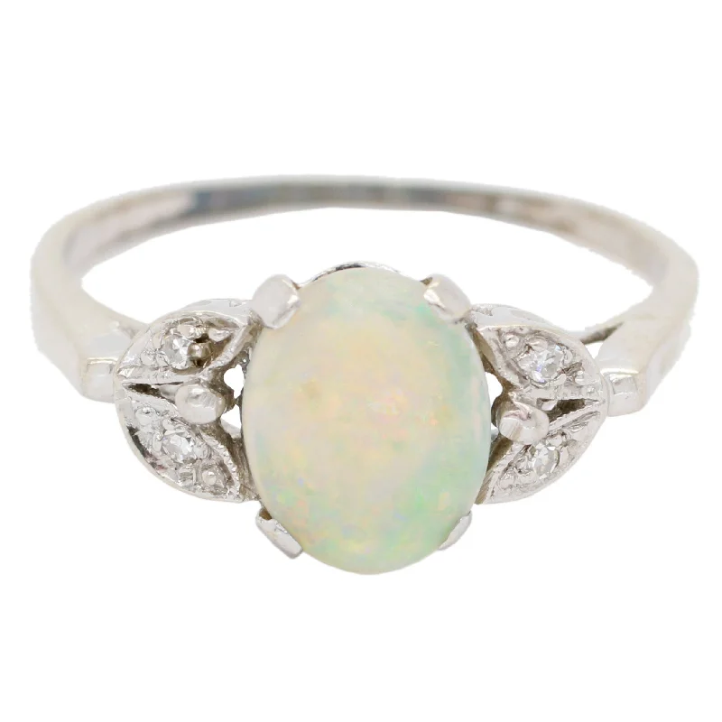 Accessorize For Less – Luxury Jewelry At Affordable Prices Antique Art Deco White Opal and Diamond Ring in 14k White Gold | Size 8.5