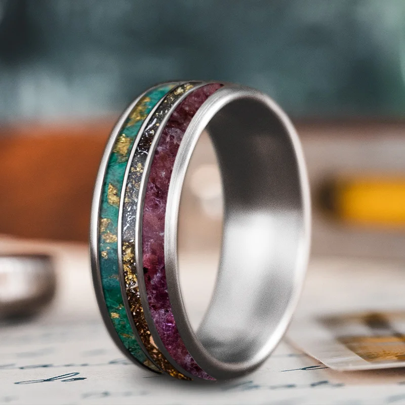 Discover Unique Jewelry With Special Limited-Time Offers Custom Design - 3-Inlay Narrow Center Ring vD3DNv8w0nOxkyfqxT6Pb2ae