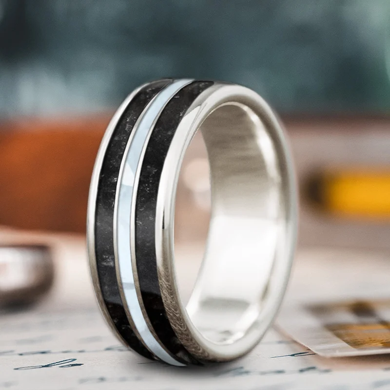 Delicate Crystal Jewelry For Sophisticated Charm Custom Design - 3-Inlay Narrow Center Ring Vw2MNZ_6cM1yYkY_oT3sevKu