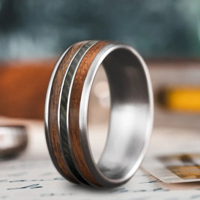 Bohemian-Inspired Jewelry For Free-Spirited Fashion Custom Design - 3-Inlay Narrow Center Ring Vw4SujZ9-8SpR7801hBw0SZI