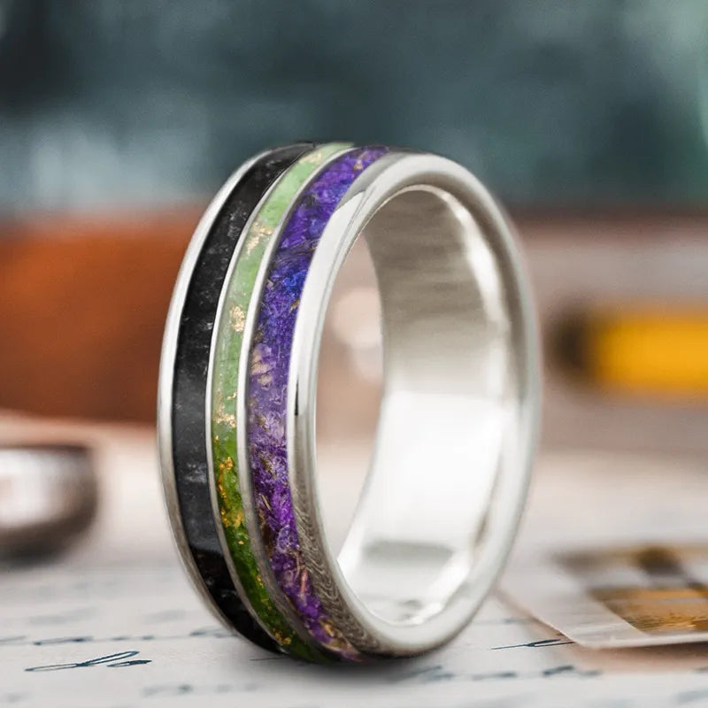 Versatile Layering Jewelry For Effortless Chic Custom Design - 3-Inlay Narrow Center Ring VxRlXYk-TomM3l7Bi3BxSD7R