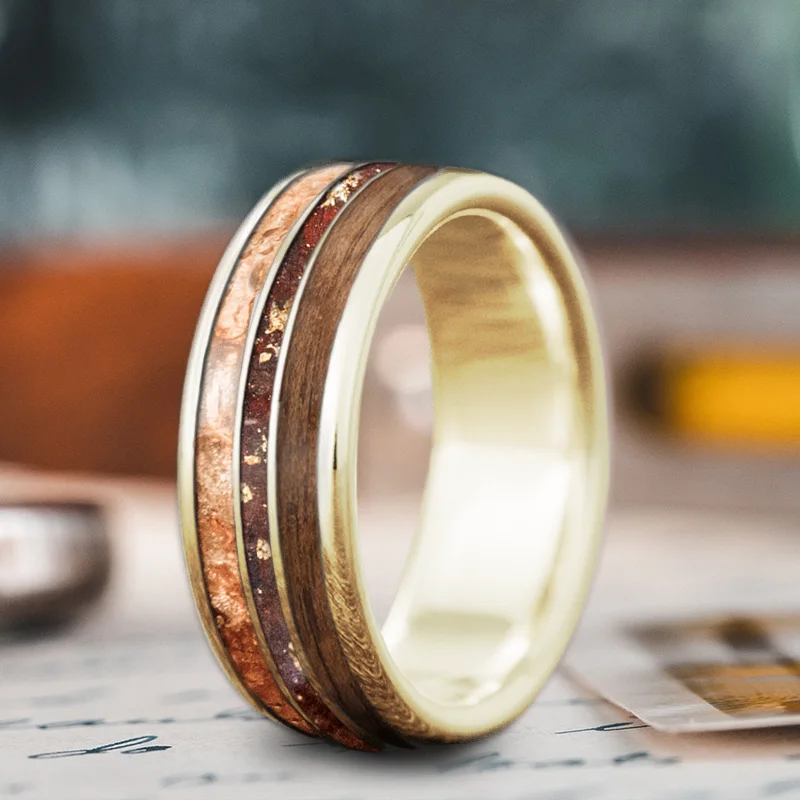 Romantic Heart-Shaped Jewelry For Special Gifts Custom Design - 3-Inlay Narrow Center Ring W9bjRCgO8LDppLRKlxuePEHz