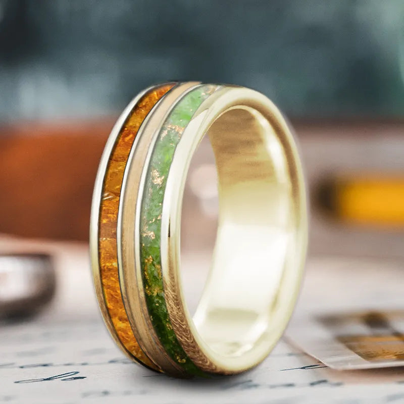 Clearance Sale On High-End Jewelry Collections Custom Design - 3-Inlay Narrow Center Ring wGJydhgpp-kYyFqkt3CUFkv2