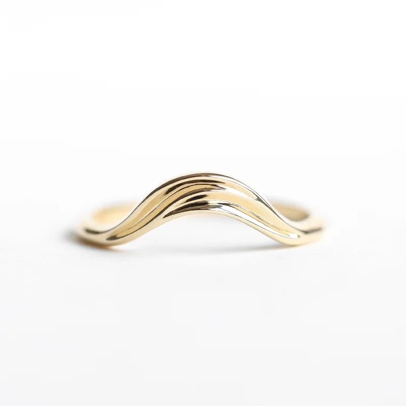 Fashion-Forward Jewelry At Exclusive Discounts Gold Wave Ring, Simple Curved Gold Matching Band