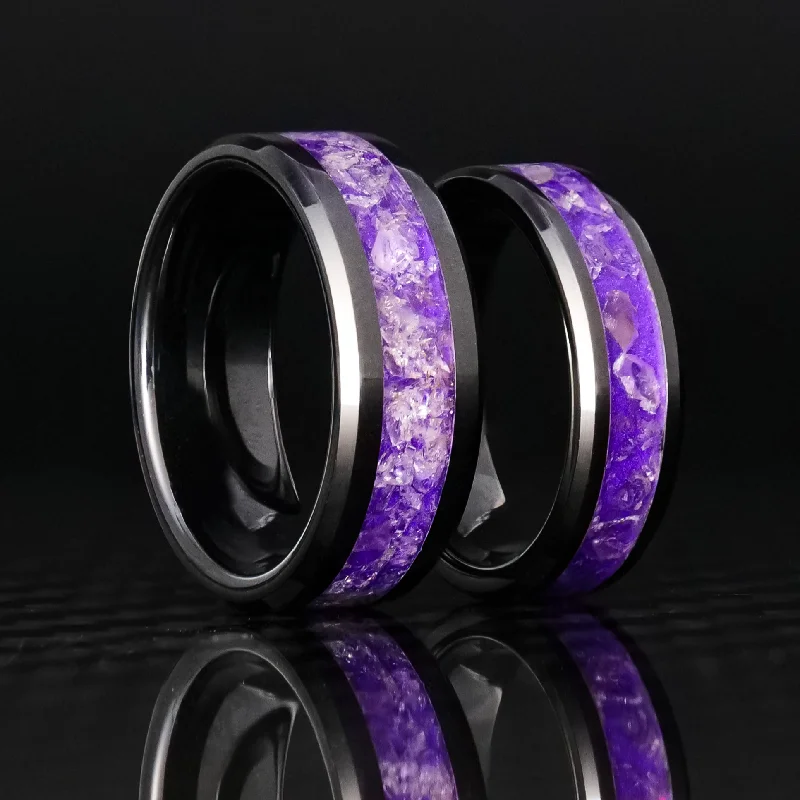 Jewelry Sale – Exclusive Styles At Lower Prices Matching Amethyst Glowstone Ring on Black Ceramic