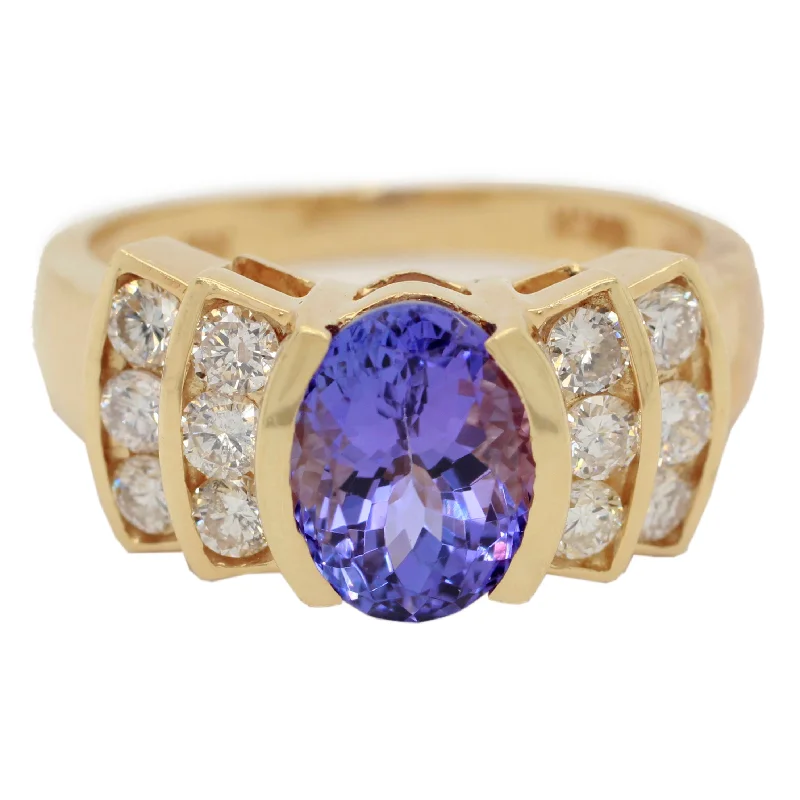 Celebrate Every Occasion With Sparkling Savings 1ctw Tanzanite and Diamond Accent Cathedral Style Band Ring - 18k Yellow Gold