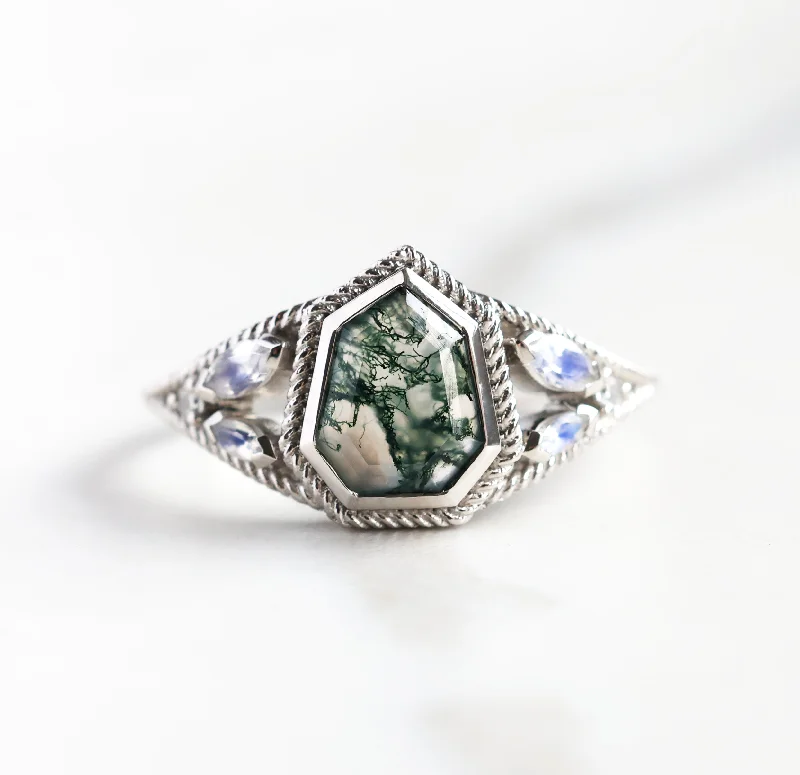 Personalized Jewelry Sale – Unique Gifts At Low Prices Moss Agate Engagement Ring With Moonstones