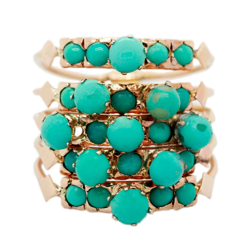 Breathtaking Jewelry At Limited-Time Savings Victorian Turquoise Harem Ring - 14k Yellow Gold; Five Band Ring