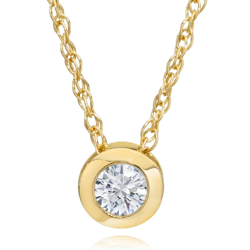 1/2ct Lab Grown Bezel Solitaire Diamond Pendant 14k Yellow Gold Necklace