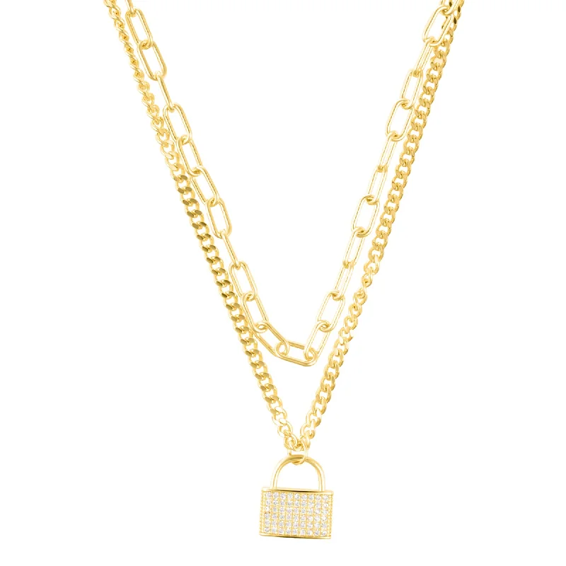 Buy More, Save More On Stunning Jewelry Designs 14k Gold Plated Adjustable Layered Chain Crystal Lock Necklace Buy More, Save More On Stunning Jewelry Designs 14k Gold Plated Adjustable Layered Chain Crystal Lock Necklace