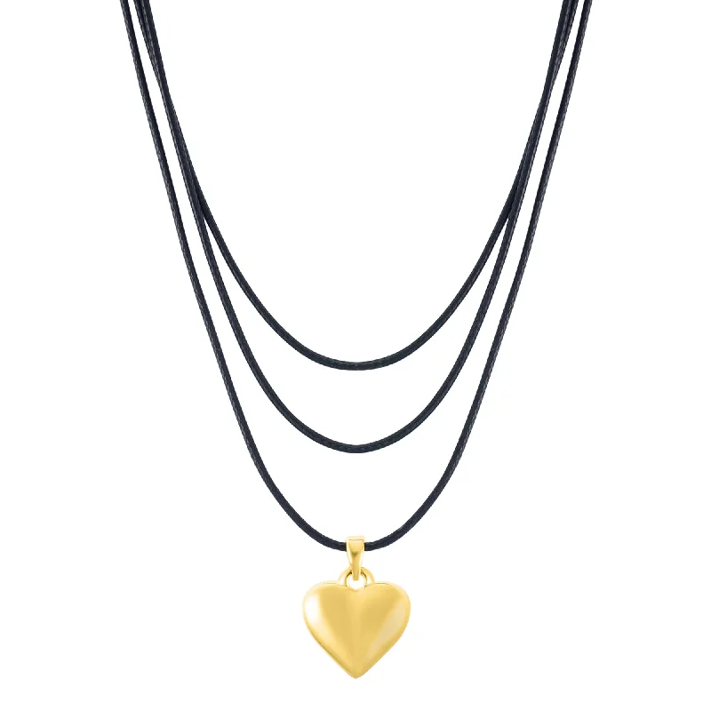 Shop Dazzling Jewelry At The Best Prices 14k Gold Plated Adjustable Puffy Heart with Black Chord Bolo Necklace Shop Dazzling Jewelry At The Best Prices 14k Gold Plated Adjustable Puffy Heart with Black Chord Bolo Necklace