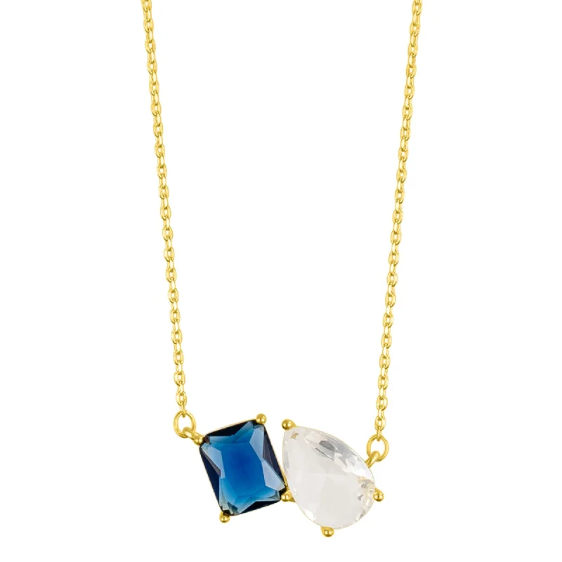 Limited-Stock Jewelry Clearance – Grab Your Favorites Now 14k Gold Plated Blue and White Double Stone Necklace Limited-Stock Jewelry Clearance – Grab Your Favorites Now 14k Gold Plated Blue and White Double Stone Necklace