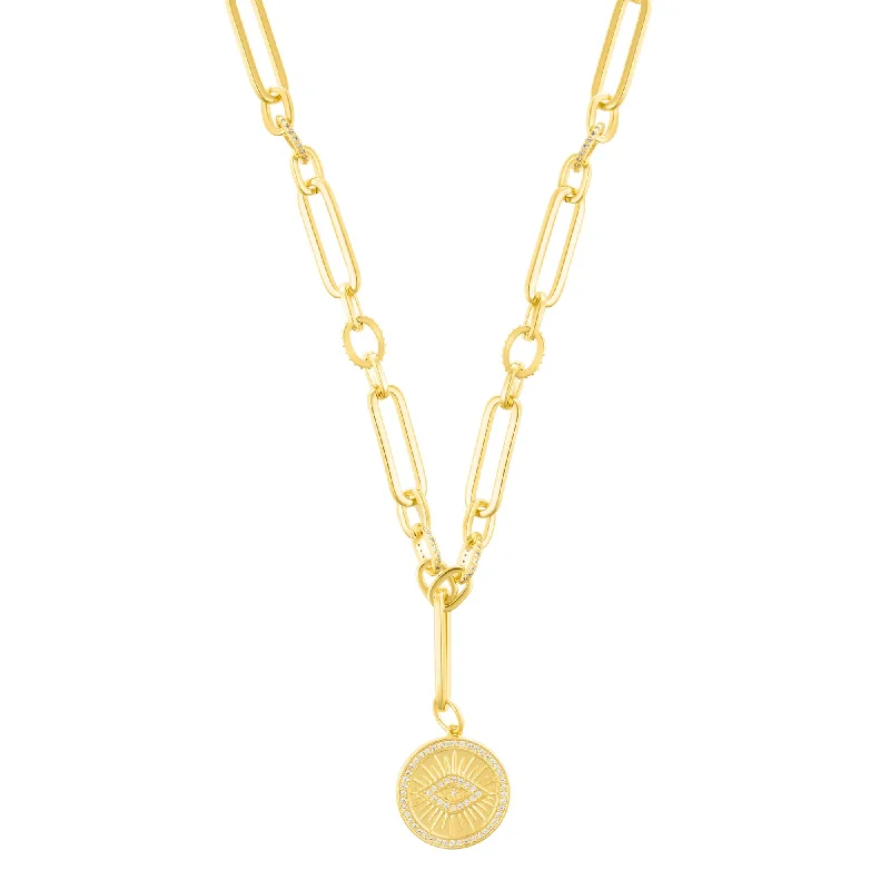 Exclusive Jewelry Offers – Shine For Less 14k Gold Plated CZ Evil Eye Mixed Link Y-Necklace Exclusive Jewelry Offers – Shine For Less 14k Gold Plated CZ Evil Eye Mixed Link Y-Necklace