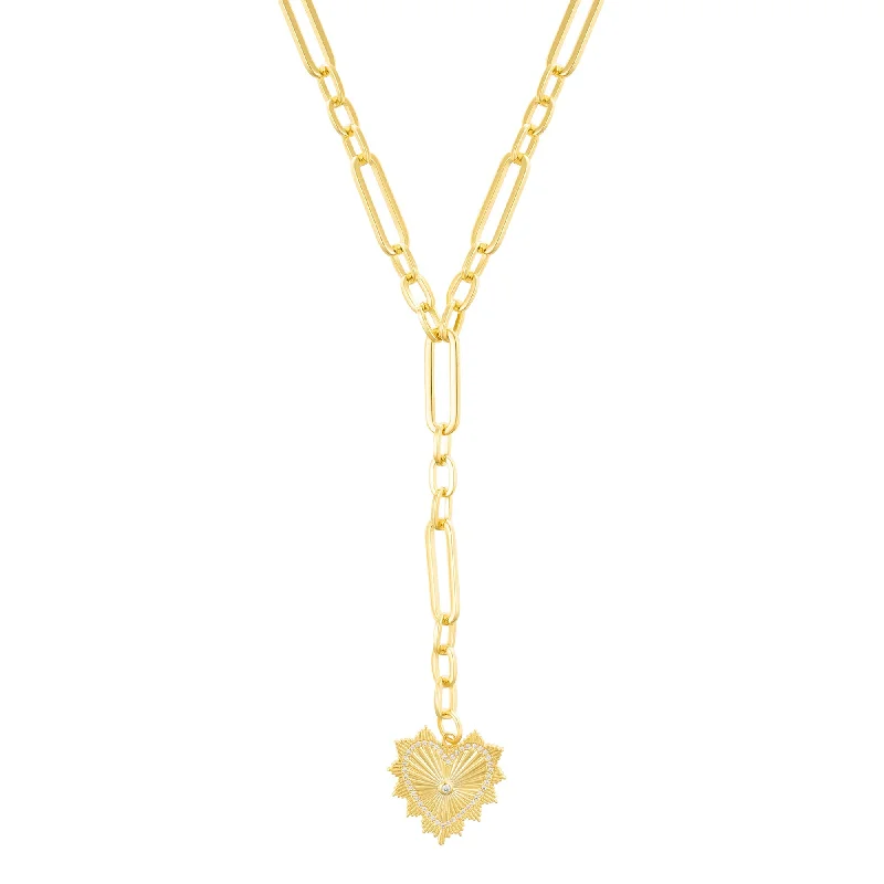 Affordable Glamour – Premium Jewelry At Special Prices 14k Gold Plated CZ Jagged Heart Mixed Link Y-Necklace Affordable Glamour – Premium Jewelry At Special Prices 14k Gold Plated CZ Jagged Heart Mixed Link Y-Necklace