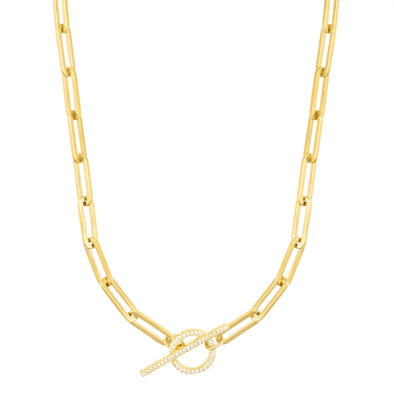 Huge Savings On Timeless Jewelry Collections 14k Gold Plated Paperclip CZ Toggle Necklace Huge Savings On Timeless Jewelry Collections 14k Gold Plated Paperclip CZ Toggle Necklace