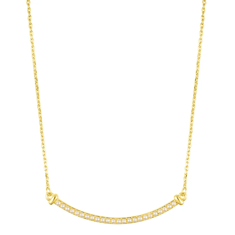 Luxury Jewelry At Unbeatable Discounts 14k Gold Plated Pearl Curved Bar Necklace