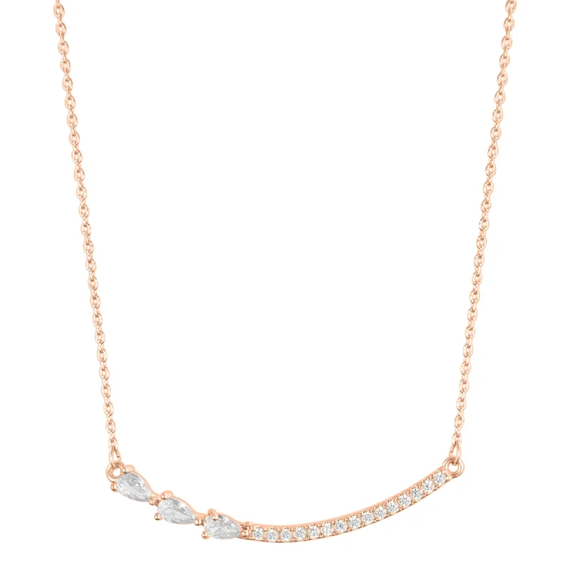 Affordable Luxury Jewelry For Every Occasion 14k Rose Gold Plated Curved Bar Pear Necklace Affordable Luxury Jewelry For Every Occasion 14k Rose Gold Plated Curved Bar Pear Necklace