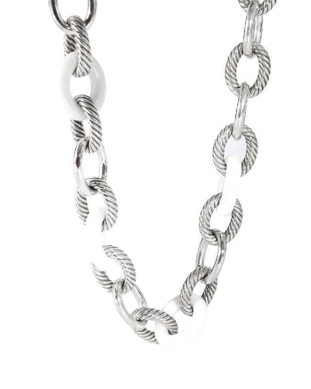 Trendy Minimalist Jewelry For Everyday Wear David Yurman Oval Link Necklace in Sterling Silver With Ceramic Trendy Minimalist Jewelry For Everyday Wear David Yurman Oval Link Necklace in Sterling Silver With Ceramic