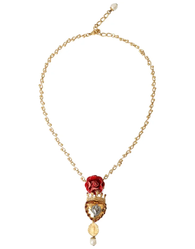Grab Exquisite Jewelry At The Lowest Prices Dolce & Gabbana BrassChain Sac Heart Rose Crystal Charm Women's Necklace Grab Exquisite Jewelry At The Lowest Prices Dolce & Gabbana BrassChain Sac Heart Rose Crystal Charm Women's Necklace